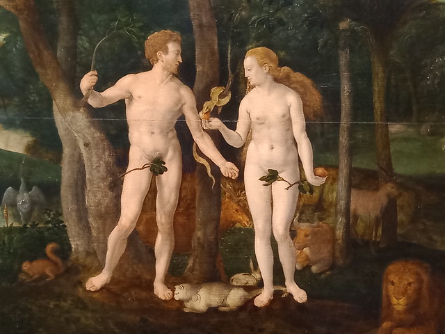 Joos de Beer, Paradise with Creation of Adam and the Fall of Man, 1576, oil on oak