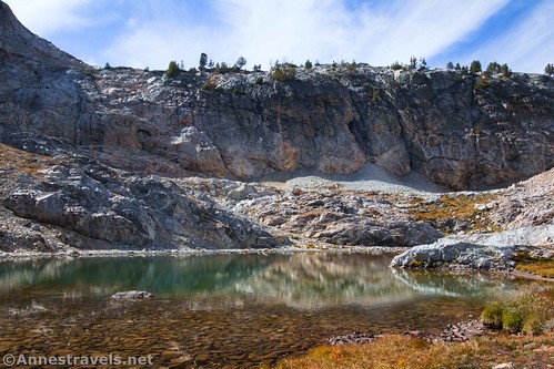 The small pond/lake below the headwall on the Thompson Peak Trail, Sawtooth National Recreation Area, Idaho