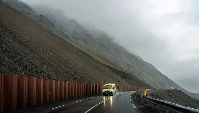 Scree slope on the road 1, Þjóðvegur in Austurland, Iceland