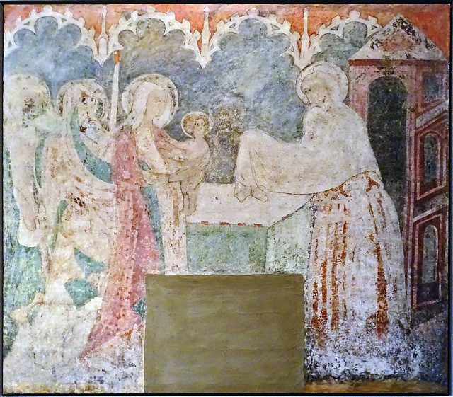Pintura gotica mural Presentacion en el Templo maestro de Gallipienzo del abside Iglesia Gallipienzo Museo de Navarra Pamplona