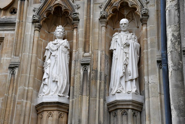 Queen Elizabeth II & Prince Phillip statues, Canterbury Cathedral, UK