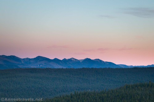 Sunset over the White Cloud Mountains across the valley from the Thompson Peak Trail, Sawtooth National Recreation Area, Idaho