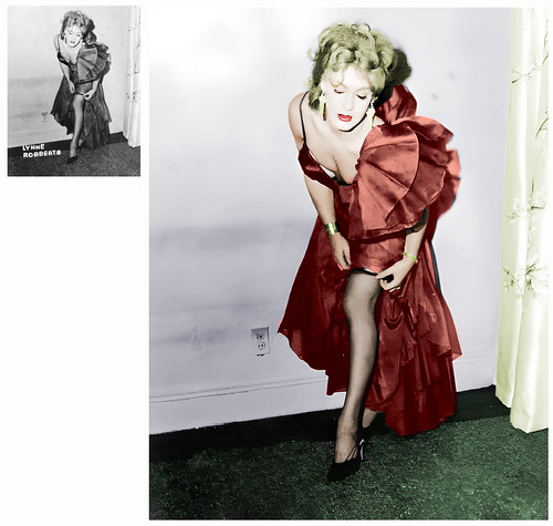 Lynne Robberts 1961 from "Letters from Female Impersonators Vol 4", AI enhanced, upscaled and manually colourised. | by Sarah AJ