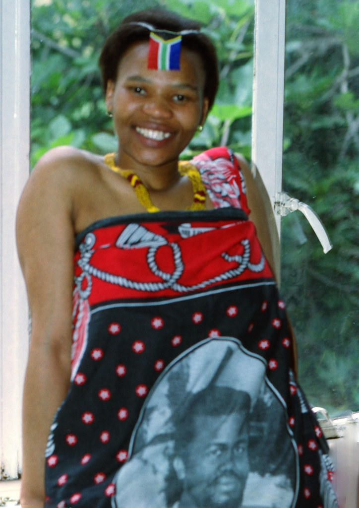 Chumie Zulu Lady from South Africa Wearing Red Swazi Ethnic Cloth Havercourt Studio London July 2001 103v