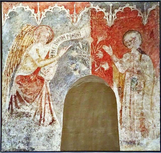 Pintura gotica mural La Anunciacion del maestro de Gallipienzo del abside Iglesia Gallipienzo Museo de Navarra Pamplona