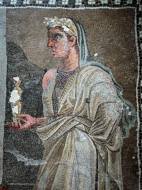 Detail of Iphigenia from a mosaic emblema depicting her and Orestes in Tauris