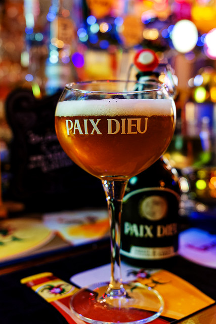 Glass of  Paix Dieu (Strong Belgium Blond ONLY Brewed Once a Month on The Full Moon) (Yesterday's World Bar - Bruges) (Fujifilm X100v) (1 of 1)