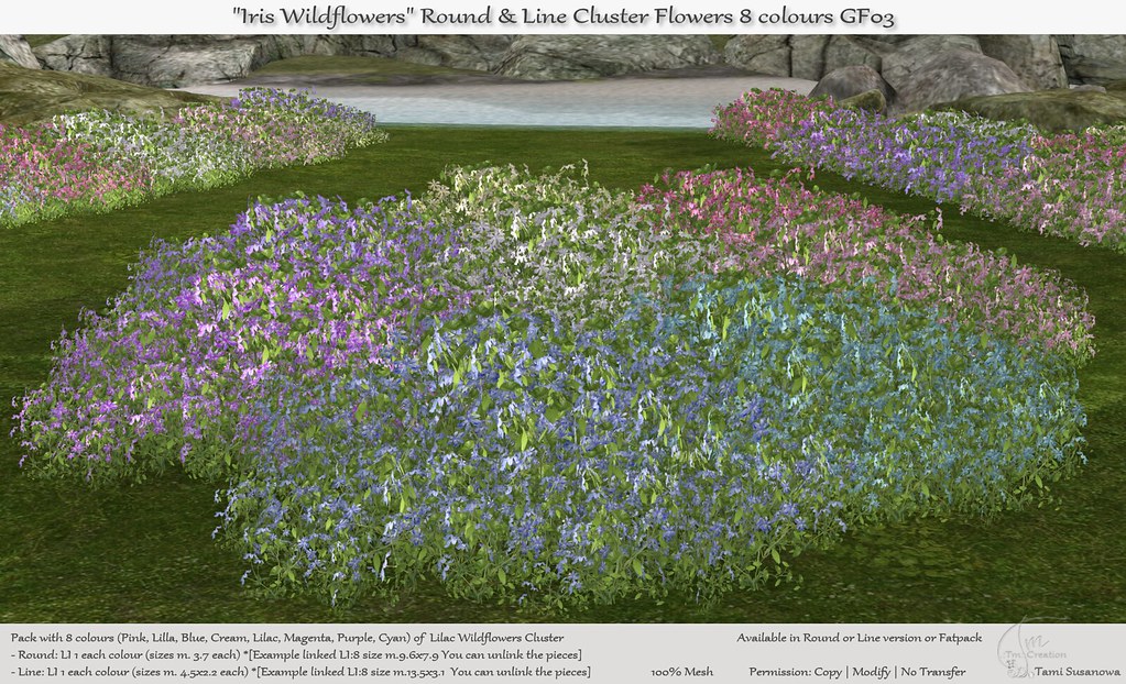 .:Tm:.Creation "Iris Wildflowers" Round + Line Cluster Flowers 8 colours GF03