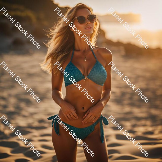 A Lady in a Bikini on the Beach.  - Stock photo with image ID: b1cb233c-c53d-4e70-817f-c672726dcf63