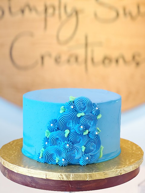 Blue cascading cake
