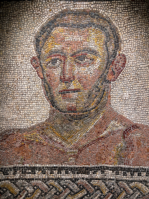 Floor mosaic with the bust of an athlete
