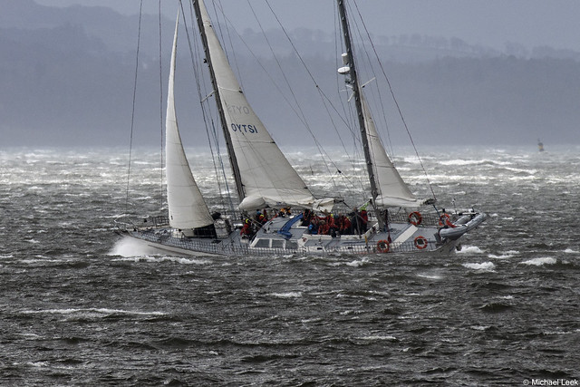 Storm Kathleen: Ocean Youth Trust Scotland's sailing yacht, Alba Venturer, departing the Holy Loch, Argyll, Scotland.