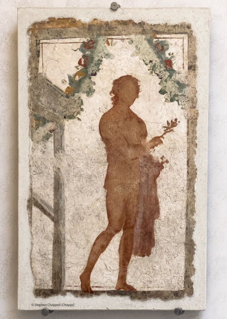 Fresco fragment depicting a man - perhaps Dionysus or a satyr?
