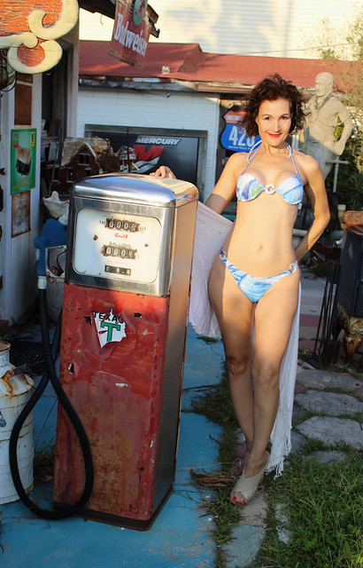 Mary with Vintage Gas Pump