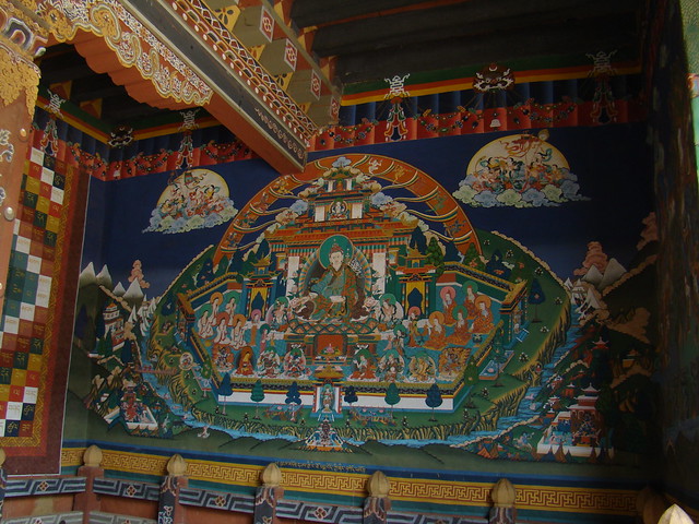 Padma Sambhava pintura mural fundador del budismo interior monasterio fortaleza Trongsa Dzong valle del Mangde Chuu Bután 38