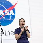 2024 Total Solar Eclipse (NHQ202404080028) NASA Chief Scientist Kate Calvin speaks on the main stage at the Kerrville eclipse festival in Kerrville, TX on Monday, April 8, 2024. A total solar eclipse swept across a narrow portion of the North American continent from Mexico’s Pacific coast to the Atlantic coast of Newfoundland, Canada. A partial solar eclipse was visible across the entire North American continent along with parts of Central America and Europe.  Photo Credit: (NASA/Aubrey Gemignani)