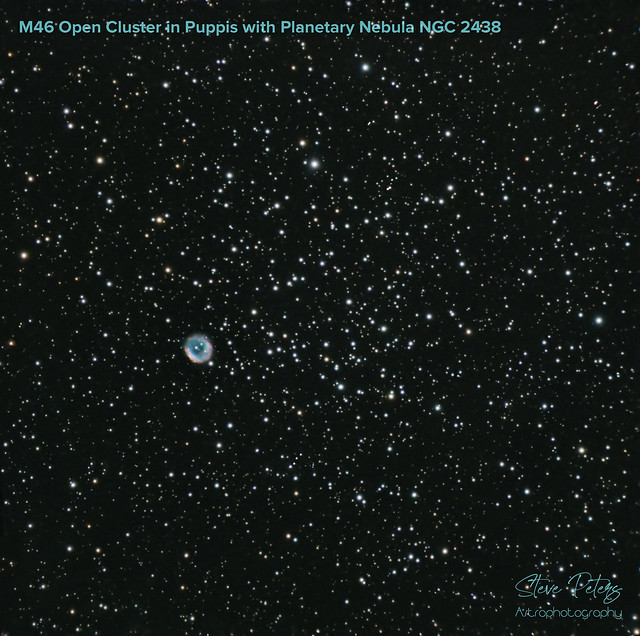 M46 Open Cluster in Puppis and NGC 2438 Planetary Nebula