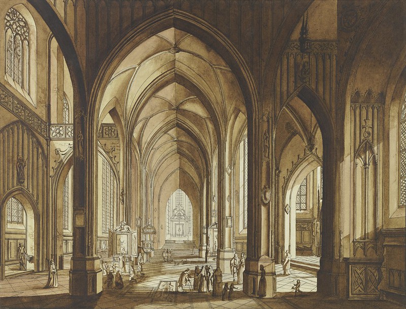 Johann Ludwig Ernst Morgenstern (1738-1819) - Umrisse eines gotischen Kircheninterieurs (c.1793)