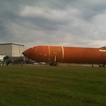 ET-122 Rolls Out at Michoud Assembly Facility (09/20/10) Editor&#039;s note: This is a series of images showing the rollout of space shuttle external tank ET-122 at NASA&#039;s Michoud Assembly Facility near New Orleans. You can view the entire set at: &lt;a href=&quot;http://www.flickr.com/photos/28634332@N05/sets/72157624872396233/&quot;&gt;www.flickr.com/photos/28634332@N05/sets/72157624872396233/&lt;/a&gt; ( &lt;a href=&quot;http://www.flickr.com/photos/28634332@N05/sets/72157624872396233/&quot;&gt;www.flickr.com/photos/28634332@N05/sets/72157624872396233/&lt;/a&gt; ) 

ET-122 rolls to the Pegasus barge.

Image credit: NASA