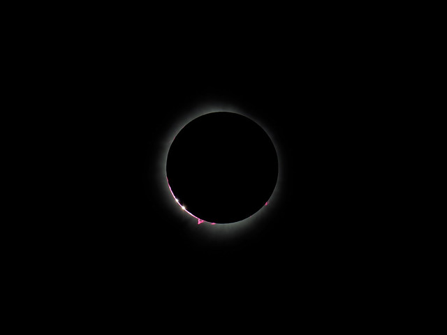 Totality with Corona, Flares, and Baily's Beads