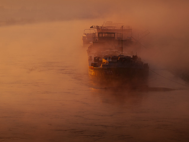 boats in the fog