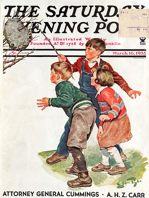 “Children and Hornets Nest” by Ellen Pyle on the cover of “The Saturday Evening Post,” March 16, 1935.
