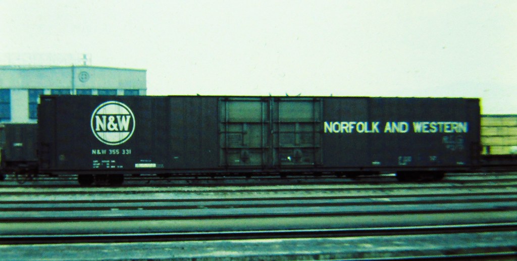 Norfolk and Western hi-cube boxcar at San Bernardino in 1978