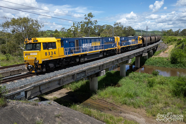 PN 8334 & 8323 with the Empty Coal Callemondah Yard to Meteor Downs
