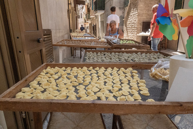 production of fresh handmade pasta in the streets of old Bari
