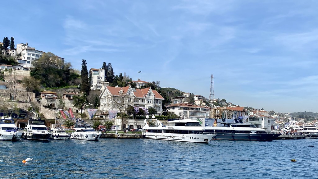 Yachts along the shore of the Bosphorus, Istanbul Turkiye