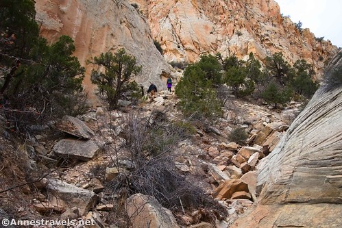 Hiking up the exit route out of Round Valley Draw, Grand Staircase-Escalante National Monument, Utah