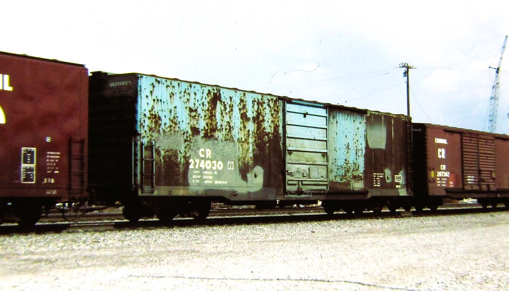 Conrail (ex NYC) boxcar at Colton in 1982