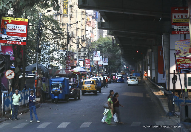 Umbrellas down the street - Kolkata West Bengal India