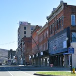 Historic buildings and retailers on N Union Street, Olean, New York (USA) 