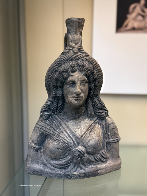 Pottery flask in the form of the Egyptian goddess Isis