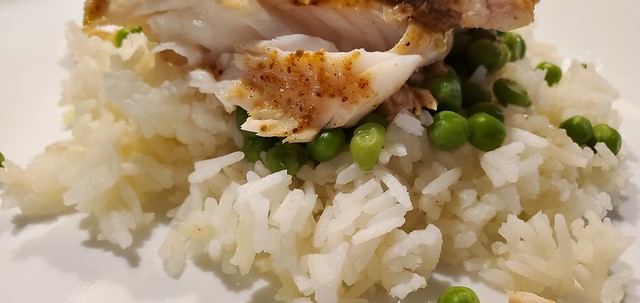 tilapia, rice and peas