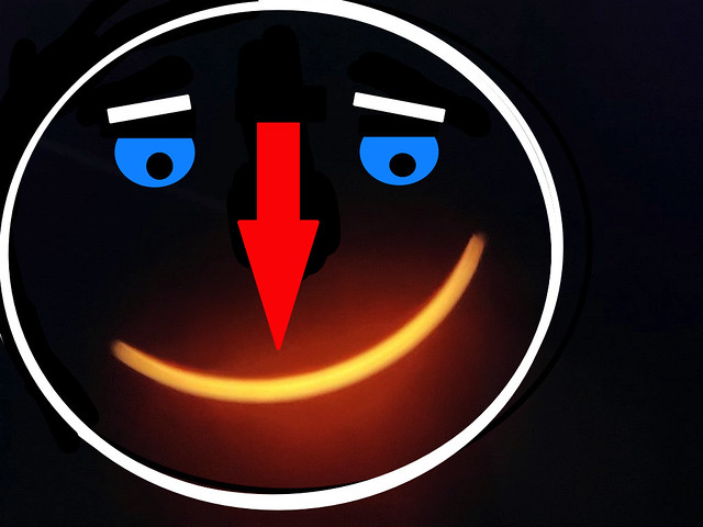 Bubblehead With Blue Eyes, Red Arrow Nose And Golden Moon Smile - Abstract Design Created by STEVEN CHATEAUNEUF On April 12, 2024