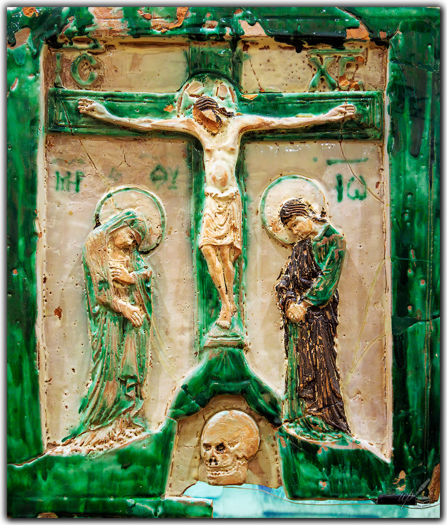The Crucifixion; a 14th-century Glazed Ceramic Icon