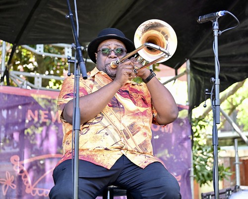 Trombone with Shannon Powell on Friday, April 12 at French Quarter Fest 2024. Photo by Michael White.