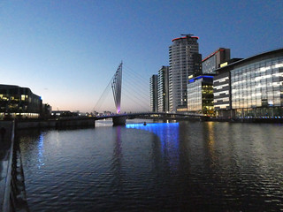 Canal and bridge in Salford at dusk