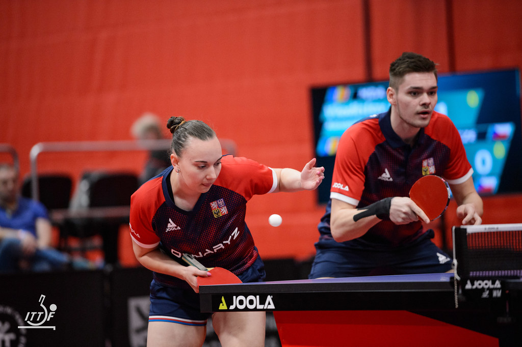 Jan Valenta and Zdena Blašková at the 2024 Olympic mixed-doubles qualification in Havířov