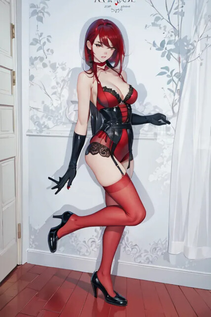 Anime Sue posing in lingerie and stockings