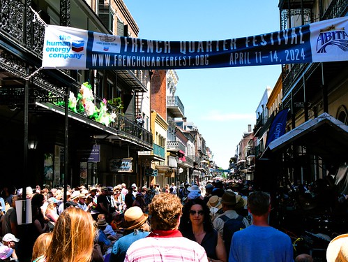 Scene over the street during French Quarter Fest on April 13, 2024. Photo by Louis Crispino.