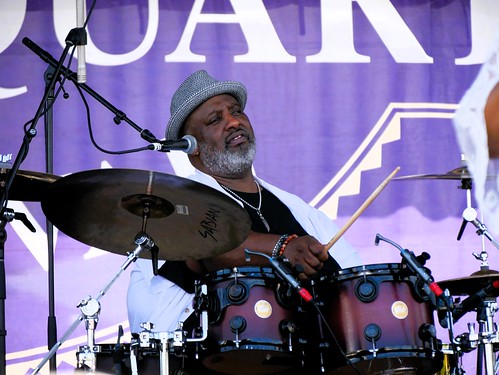 Gerald French performs with the Dixie Cups at French Quarter Fest on April 13, 2024. Photo by Louis Crispino.