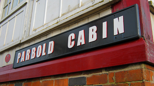 Parbold Cabin restored nameboard. Feb 2018.