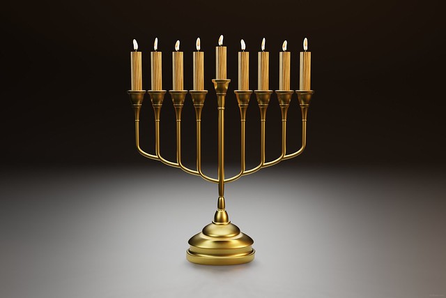 Jewish Hanukkah Menorah With Candles