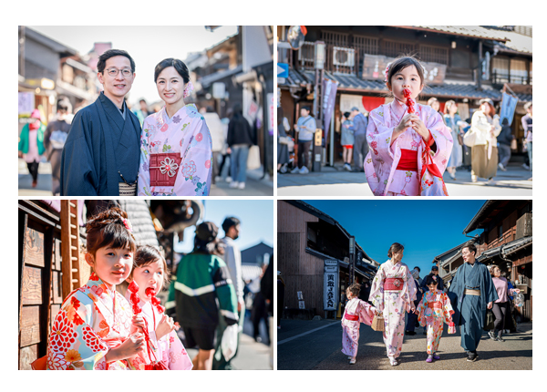Inuyama castle town, family photo shoot in Kimonos