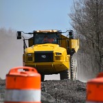 Caterpillar 730 Articulated Haul Truck supporting road re-surfacing activities of highway 17 in the town of Thompson, New York (USA) 