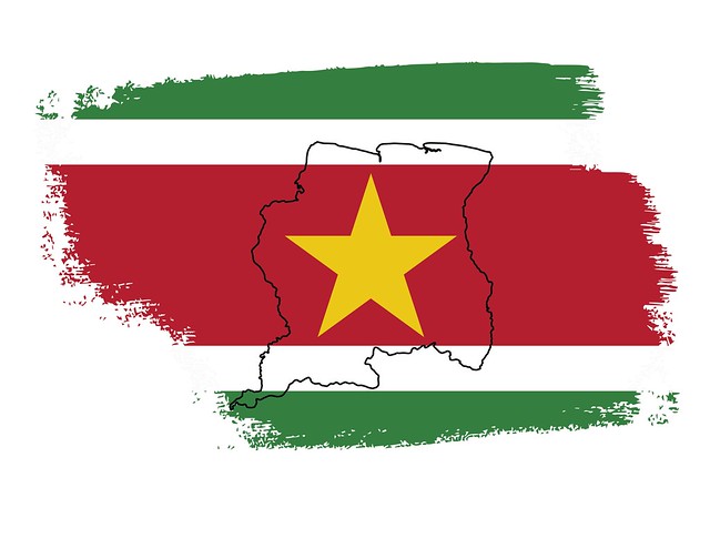 Suriname Flag Colors and  map shape outline