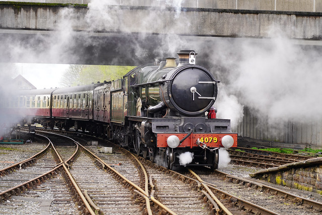 11th April 2024. Ex-GWR No. 4079 Pendennis Castle arrives at Bury Bolton Street on the East Lancashire Railway